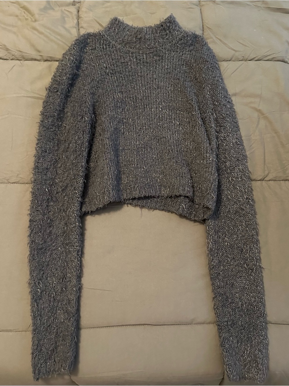 Wild Fable Gray Fuzzy Cropped Turtleneck Sweater